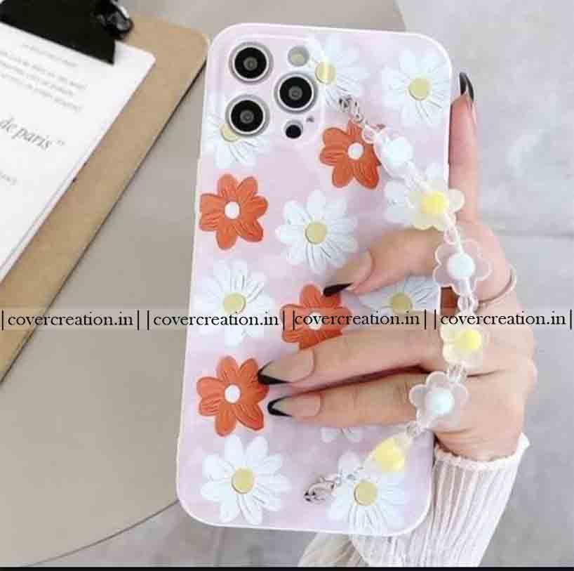 Aesthetic Floral Pearl Chain Mobile Cover