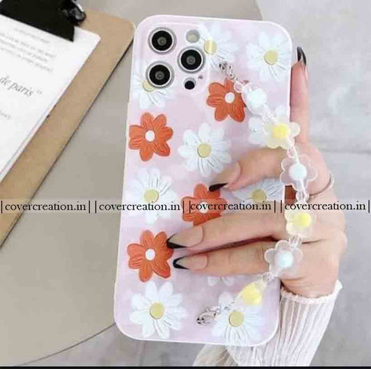 Aesthetic Floral Pearl Chain Mobile Cover