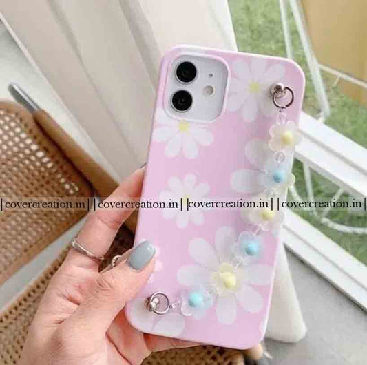 Pink White Floral Pearl Chain Phone Case